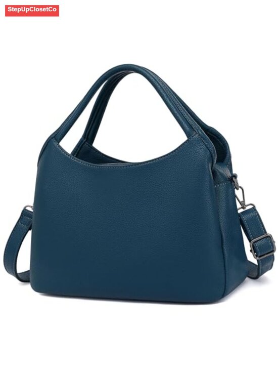 Handbags - Vegan Leather Tote Handbag with Satchel Strap, Hobo Shoulder Bag, Work Travel